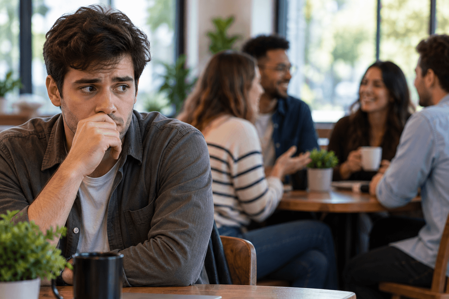 Pessoa em uma situação social demonstrando confiança e acolhimento
