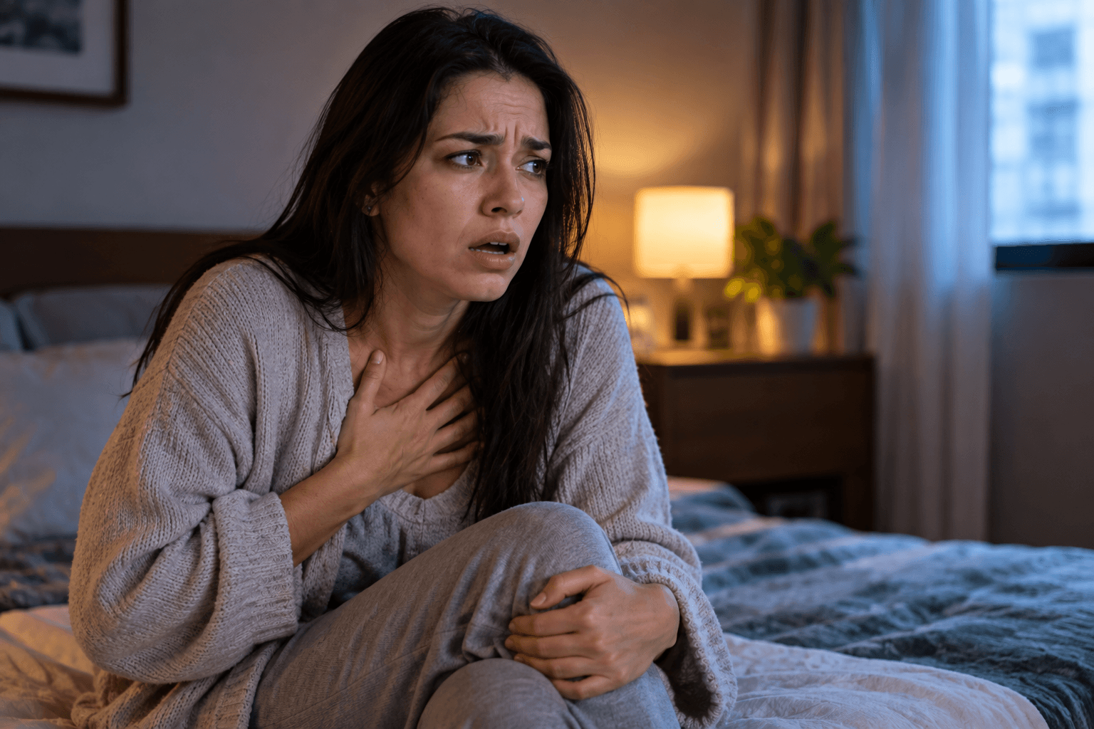 Pessoa adulta percebendo sinais intensos de ansiedade em um momento inesperado